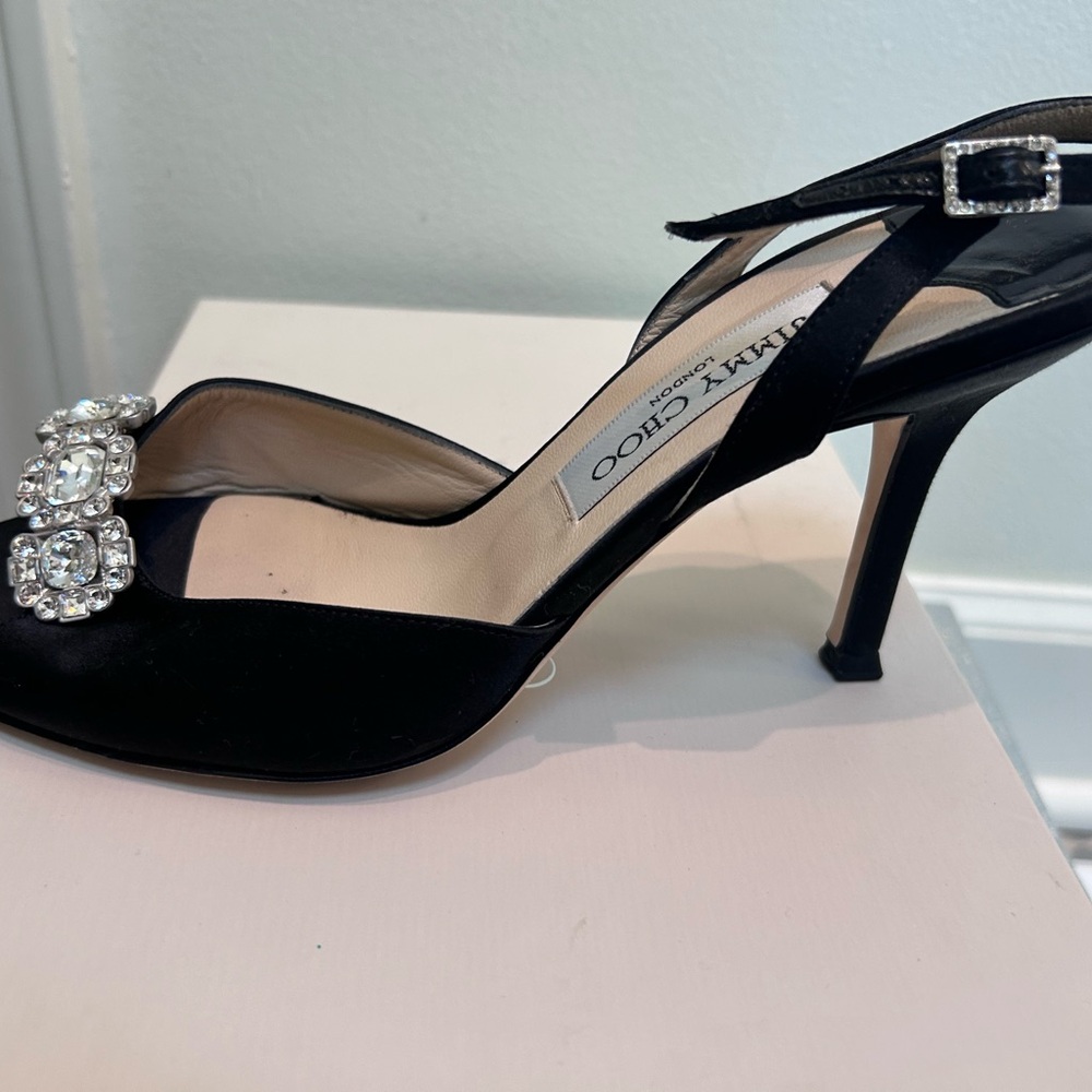 Jimmy Choo Black SatinCrystal Embellished Heels - Picture 2 of 7